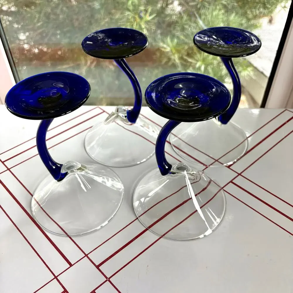 Vintage Libbey Bravura Martini Glasses Set of 4 Cobalt Blue Stem
